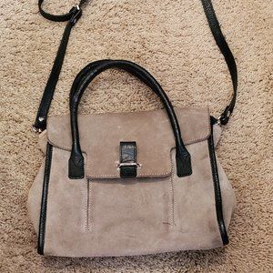 Prune Purse tan Suede and black leather trim